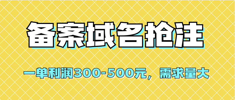 【全网首发】备案域名抢注,一单利润300-500元,需求量大-亿盟网-副业月入过万