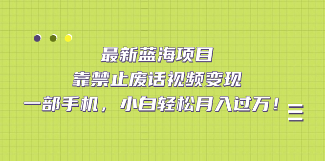 最新蓝海项目,靠禁止废话视频变现,一部手机,小白轻松月入过万!-亿盟网-副业月入过万