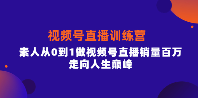 视频号直播训练营，素人从0到1做视频号直播销量百万，走向人生巅峰-亿起创业网-副业兼职月入过万-自媒体、引流推广、网赚项目、短视频、技术教程等创业项目资源