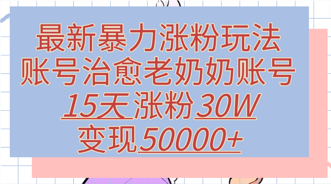 最新暴力涨粉玩法，治愈老奶奶账号，15天涨粉30W，变现50000+【揭秘】-亿盟网-副业月入过万