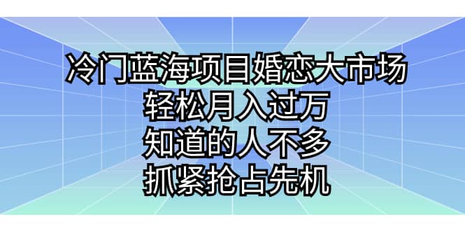 冷门蓝海项目婚恋大市场，轻松月入过万，知道的人不多，抓紧抢占先机-亿盟网-副业月入过万