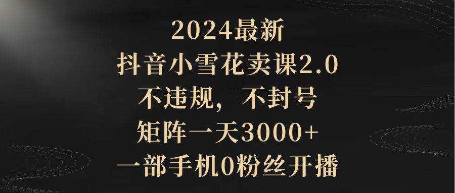 2024最新抖音小雪花卖课2.0 不违规 不封号 矩阵一天3000+一部手机0粉丝开播-亿起创业网-副业兼职月入过万