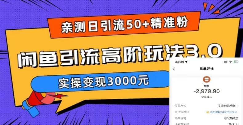 实测日引50+精准粉,闲鱼引流高阶玩法3.0,实操变现3000元-亿起创业网-副业兼职月入过万-自媒体、引流推广、网赚项目、短视频、技术教程等创业项目资源