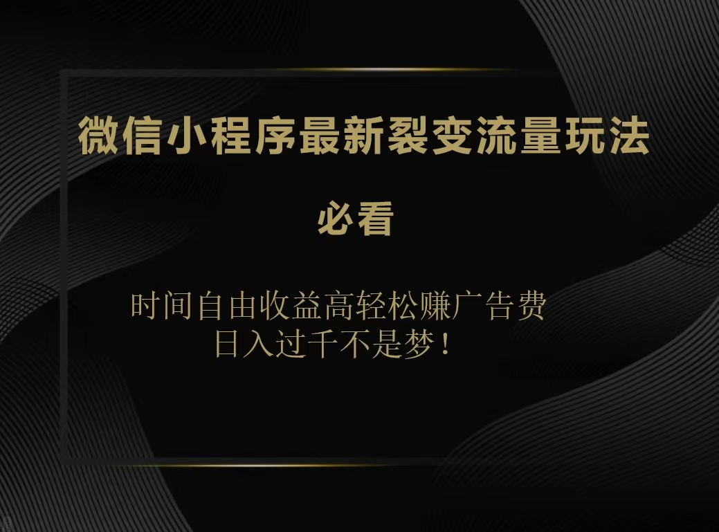 微信小程序最新裂变流量玩法,时间自由收益高轻松赚广告费,日入200-500+-亿起创业网-副业兼职月入过万-自媒体、引流推广、网赚项目、短视频、技术教程等创业项目资源