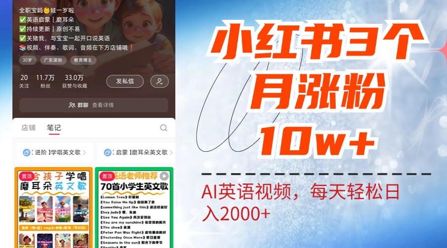 小红书三个月涨粉10W！AI英语视频0成本制作，每天轻松日入2000+-亿起创业网-副业兼职月入过万-自媒体、引流推广、网赚项目、短视频、技术教程等创业项目资源