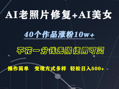 AI老照片修复+AI美女玩发  40个作品涨粉10w+  不花一分钱使用可灵  操作简单  变现方式多样话   轻松日去500+-亿起创业网-副业兼职月入过万-自媒体、引流推广、网赚项目、短视频、技术教程等创业项目资源