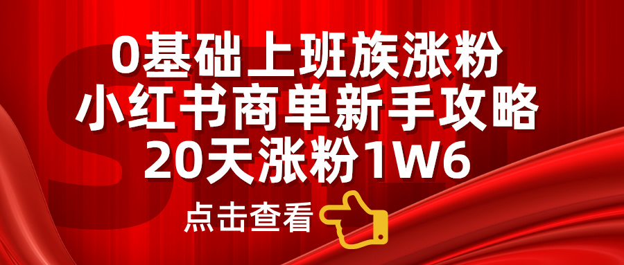 0基础上班族涨粉，小红书商单新手攻略，20天涨粉1.6w-亿起创业网-副业兼职月入过万-自媒体、引流推广、网赚项目、短视频、技术教程等创业项目资源