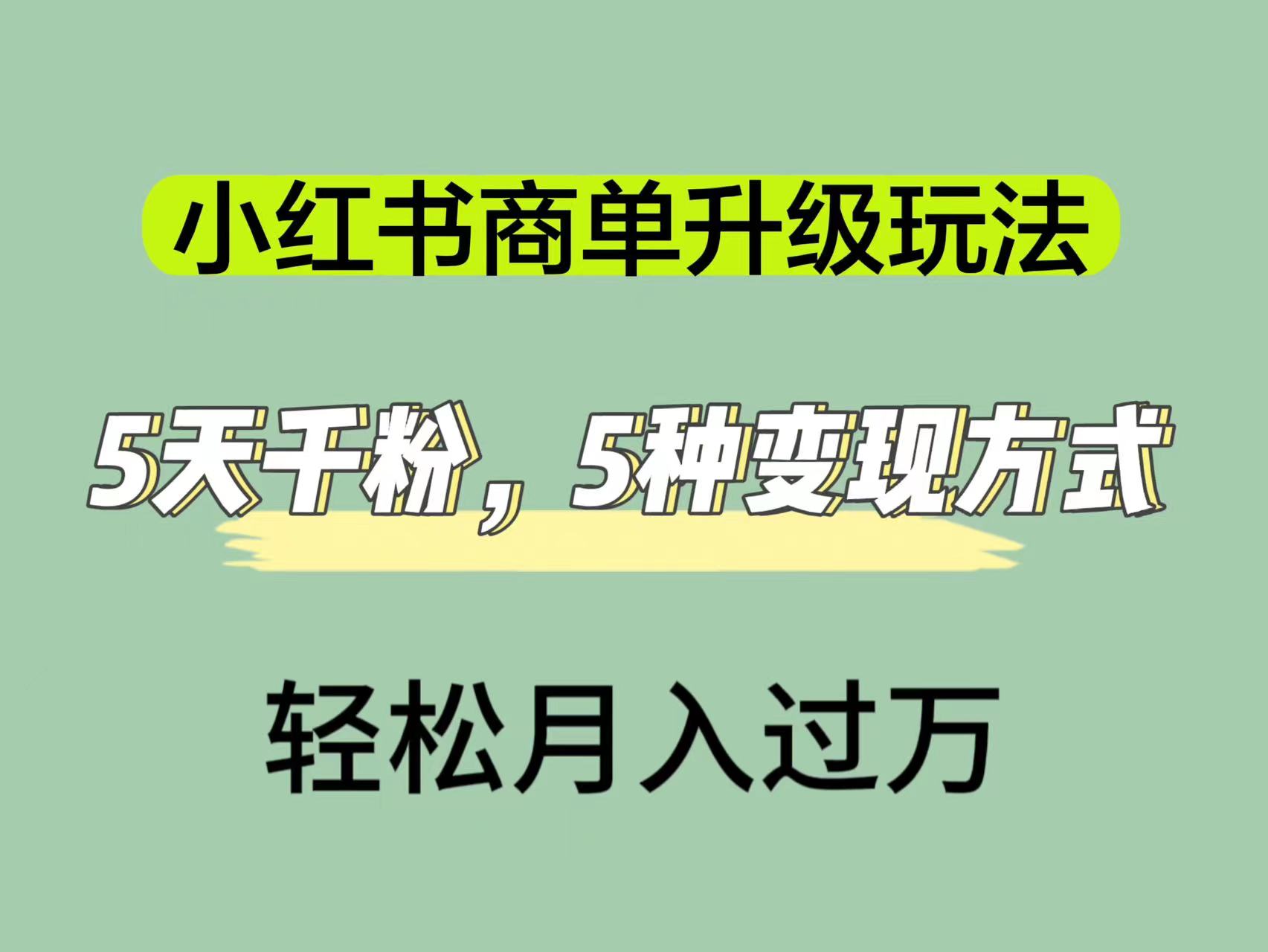 小红书商单升级玩法，5天千粉，5种变现渠道，轻松月入1万+-亿盟网-副业月入过万