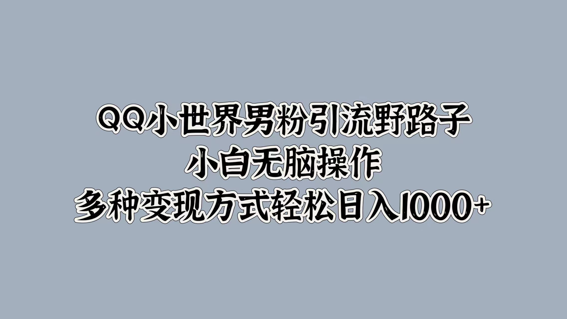 QQ小世界男粉引流野路子，小白无脑操作，多种变现方式轻松日入1000+-亿起创业网-副业兼职月入过万-自媒体、引流推广、网赚项目、短视频、技术教程等创业项目资源