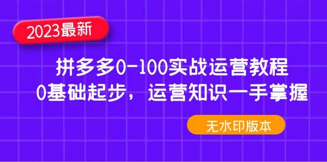 2023拼多多0-100实战运营教程，0基础起步，运营知识一手掌握（无水印）-亿起创业网-副业兼职月入过万-自媒体、引流推广、网赚项目、短视频、技术教程等创业项目资源