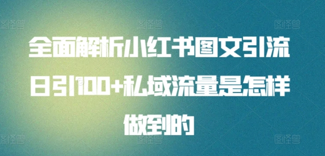 日引流100私域流量小红书图文是怎样做到的全面解析-亿起创业网-副业兼职月入过万-自媒体、引流推广、网赚项目、短视频、技术教程等创业项目资源