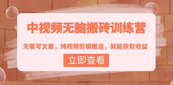 中视频无脑搬砖训练营：无需写文案，纯视频剪辑搬运，就能获取收益-亿起创业网-副业兼职月入过万-自媒体、引流推广、网赚项目、短视频、技术教程等创业项目资源