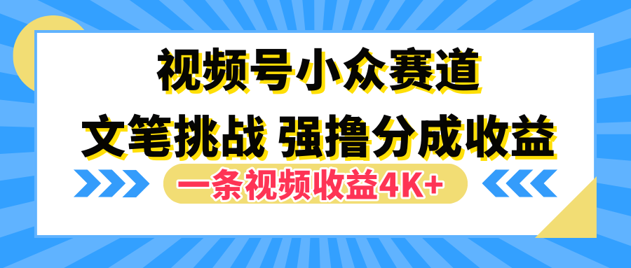 视频号小众赛道，文笔挑战，一条视频收益4K+-亿起创业网-副业兼职月入过万-自媒体、引流推广、网赚项目、短视频、技术教程等创业项目资源