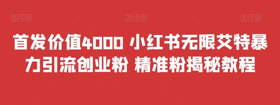 首发价值4000 小红书无限艾特暴力引流创业粉 精准粉揭秘教程-亿盟网-副业月入过万