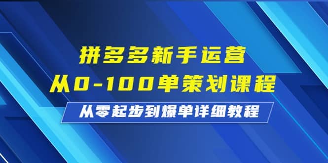 拼多多新手运营从0-100单策划课程,从零起步到爆单详细教程-亿盟网-副业月入过万