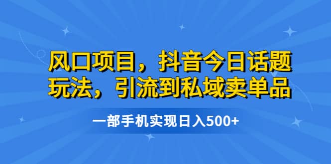 风口项目,抖音今日话题玩法,引流到私域卖单品,一部手机实现日入500+-亿起创业网-副业兼职月入过万-自媒体、引流推广、网赚项目、短视频、技术教程等创业项目资源