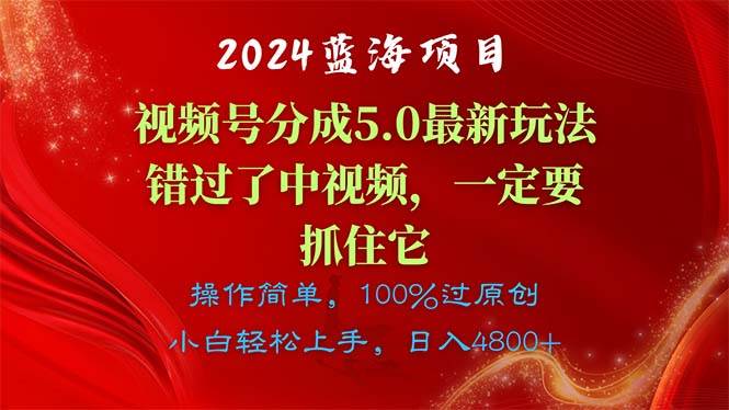 2024蓝海项目，视频号分成计划5.0最新玩法，错过了中视频，一定要抓住…-亿起创业网-副业兼职月入过万-自媒体、引流推广、网赚项目、短视频、技术教程等创业项目资源