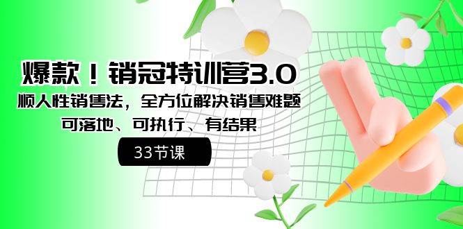爆款！销冠特训营3.0之顺人性销售法，全方位解决销售难题、可落地、可执行、有结果-亿盟网-副业月入过万