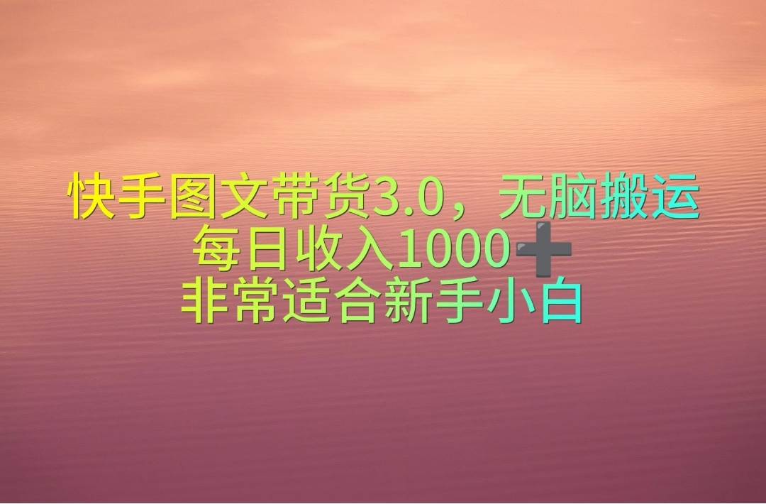 快手图文带货3.0,无脑搬运,每日收入1000+,非常适合新手小白-亿盟网-副业月入过万