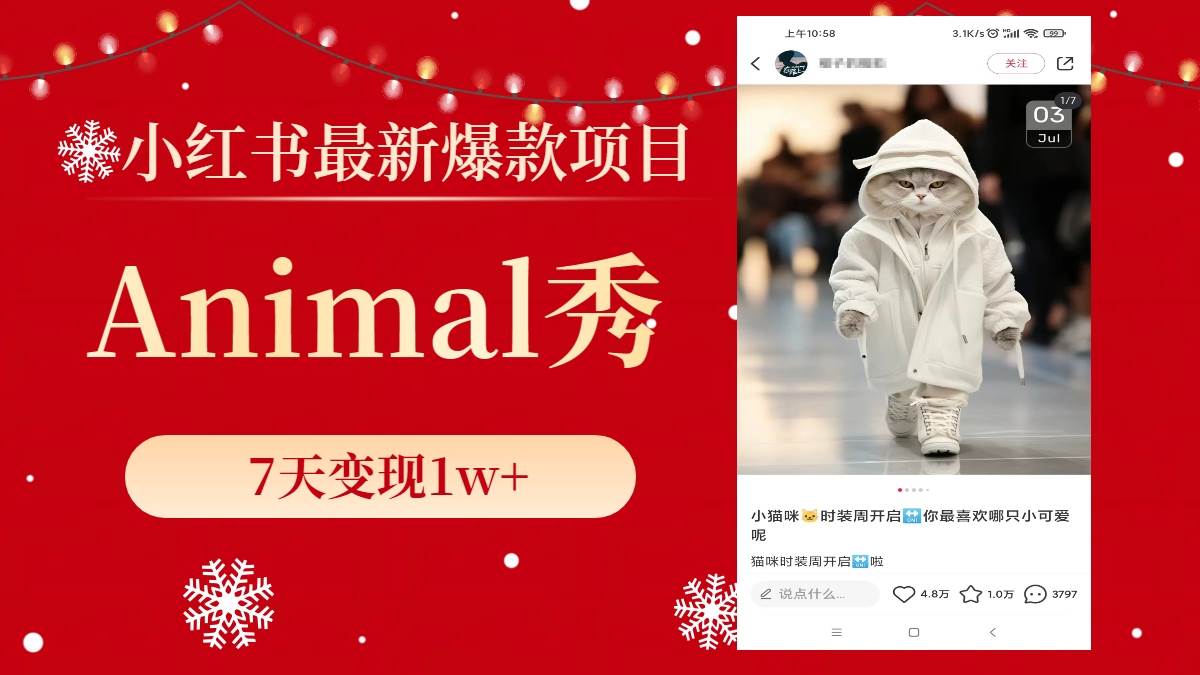 小红书最新爆款项目,Animal秀,7天变现1w+-亿盟网-副业月入过万