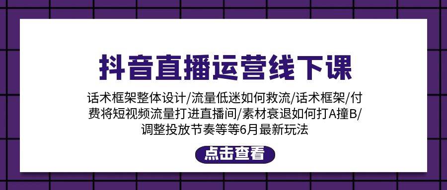 抖音直播运营线下课：话术框架/付费流量直播间/素材A撞B/等6月新玩法-亿起创业网-副业兼职月入过万-自媒体、引流推广、网赚项目、短视频、技术教程等创业项目资源