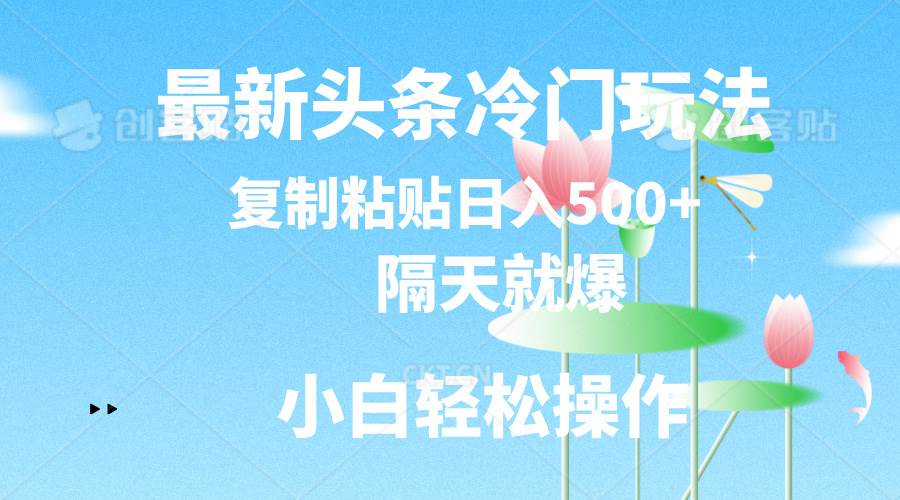 最新头条冷门玩法，隔天就爆，复制粘贴日入500+-亿起创业网-副业兼职月入过万-自媒体、引流推广、网赚项目、短视频、技术教程等创业项目资源