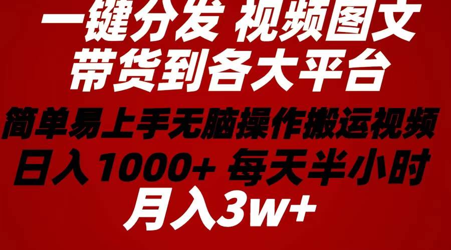 2024年 一键分发带货图文视频  简单易上手 无脑赚收益 每天半小时日入1...-亿盟网-副业月入过万