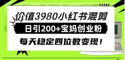价值3980小红书混剪日引200+宝妈创业粉,每天稳定四位数变现!-亿起创业网-副业兼职月入过万-自媒体、引流推广、网赚项目、短视频、技术教程等创业项目资源