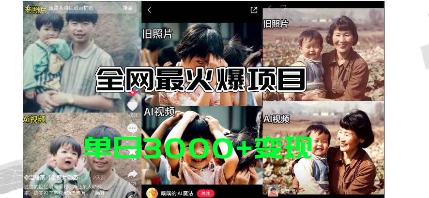全网爆火的AI让老照片动起来教程，蹭热点日赚3000+，内含免费工具一键...-亿起创业网-副业兼职月入过万-自媒体、引流推广、网赚项目、短视频、技术教程等创业项目资源