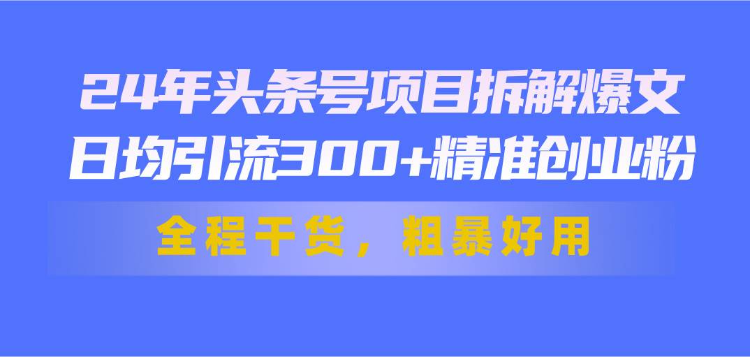 24年头条号项目拆解爆文,日均引流300+精准创业粉,全程干货,粗暴好用-亿起创业网-副业兼职月入过万-自媒体、引流推广、网赚项目、短视频、技术教程等创业项目资源