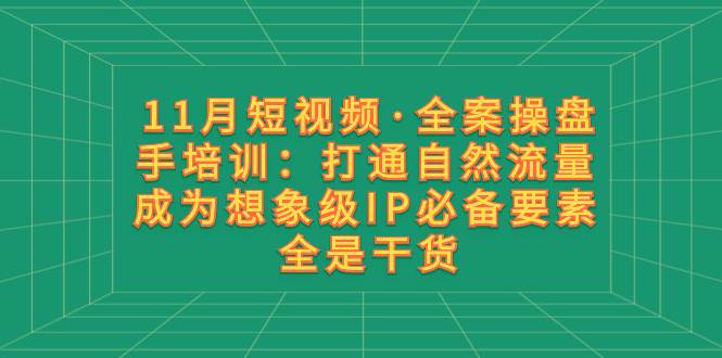 11月短视频·全案操盘手培训：打通自然流量 成为想象级IP必备要素 全是干货-亿起创业网-副业兼职月入过万-自媒体、引流推广、网赚项目、短视频、技术教程等创业项目资源