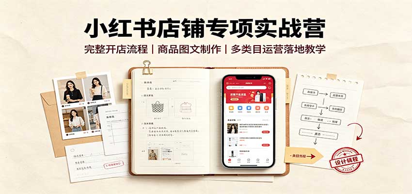小红书店铺专项实战营：完整开店流程，商品图文制作，多类目运营落地教学-亿起创业网-副业兼职月入过万-自媒体、引流推广、网赚项目、短视频、技术教程等创业项目资源