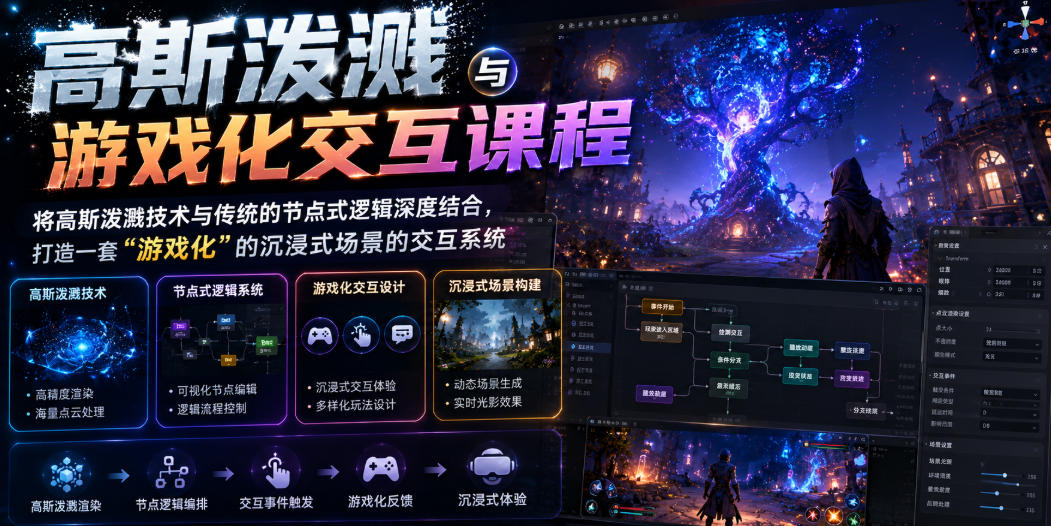高斯泼溅与游戏化交互课程，将高斯泼溅技术与传统的节点式逻辑深度结合，打造一套“游戏化”的沉浸式场景的交互系统-亿起创业网-副业兼职月入过万-自媒体、引流推广、网赚项目、短视频、技术教程等创业项目资源