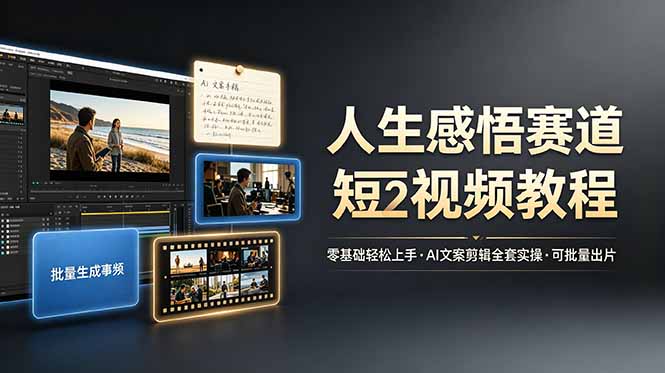 人生感悟赛道短视频教程，零基础轻松上手，AI文案剪辑全套实操可批量出片-亿起创业网-副业兼职月入过万-自媒体、引流推广、网赚项目、短视频、技术教程等创业项目资源