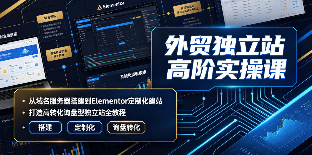 外贸独立站高阶实操课｜从域名服务器搭建到Elementor定制化建站，打造高转化询盘型独立站全教程-亿起创业网-副业兼职月入过万-自媒体、引流推广、网赚项目、短视频、技术教程等创业项目资源