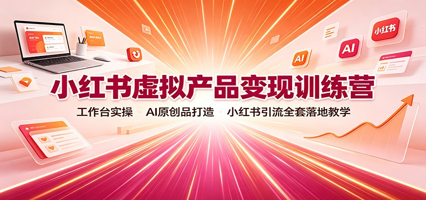 小红书虚拟产品变现训练营：工作台实操，AI原创品打造，小红书引流全套落地教学-亿起创业网-副业兼职月入过万-自媒体、引流推广、网赚项目、短视频、技术教程等创业项目资源