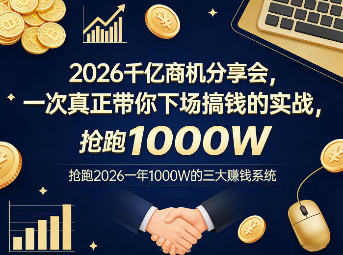 2026千亿商机分享会，一次真正带你下场搞钱的实战，抢跑2026一年1000W的三大賺钱系统-亿佰盟网