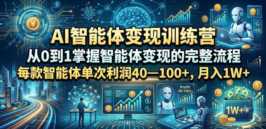 AI智能体变现训练营，从0到1掌握智能体变现的完整流程，每款智能体单次利润40—100+，月入1W+-亿起创业网-副业兼职月入过万-自媒体、引流推广、网赚项目、短视频、技术教程等创业项目资源