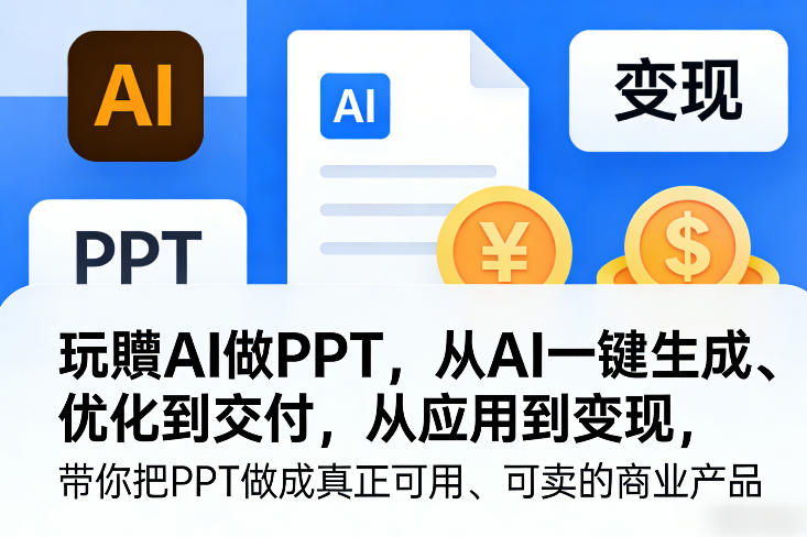 玩賺AI做PPT，从AI一键生成、优化到交付，从应用到变现，带你把PPT做成真正可用、可卖的商业产品-亿佰盟网
