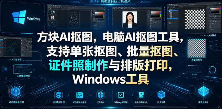 方块AI抠图，电脑AI抠图工具，支持单张抠图、批量抠图、证件照制作与排版打印，Windows工具-亿起创业网-副业兼职月入过万-自媒体、引流推广、网赚项目、短视频、技术教程等创业项目资源