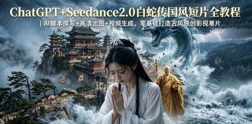 ChatGPT+Seedance2.0白蛇传国风短片全教程｜AI脚本撰写+高清出图+视频生成，零基础打造古风原创影视短片-亿起创业网-副业兼职月入过万-自媒体、引流推广、网赚项目、短视频、技术教程等创业项目资源