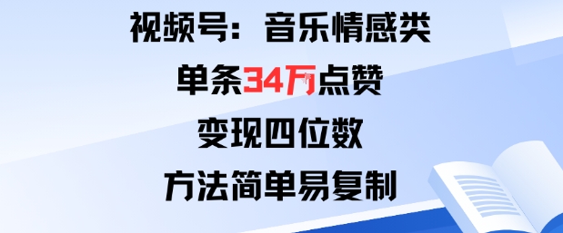视频号分成计划新玩法:音乐情感类单条34W点赞,变现四位数,方法简单易复制-亿佰盟网