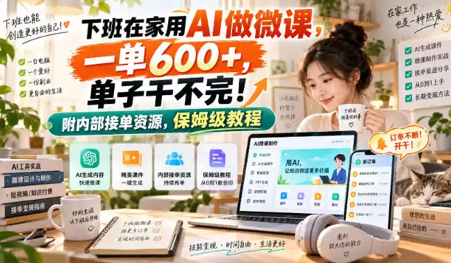 下班在家用AI做微课，一单600+，单子干不完！附内部接单资源，保姆级教程【揭秘】-亿起创业网-副业兼职月入过万-自媒体、引流推广、网赚项目、短视频、技术教程等创业项目资源