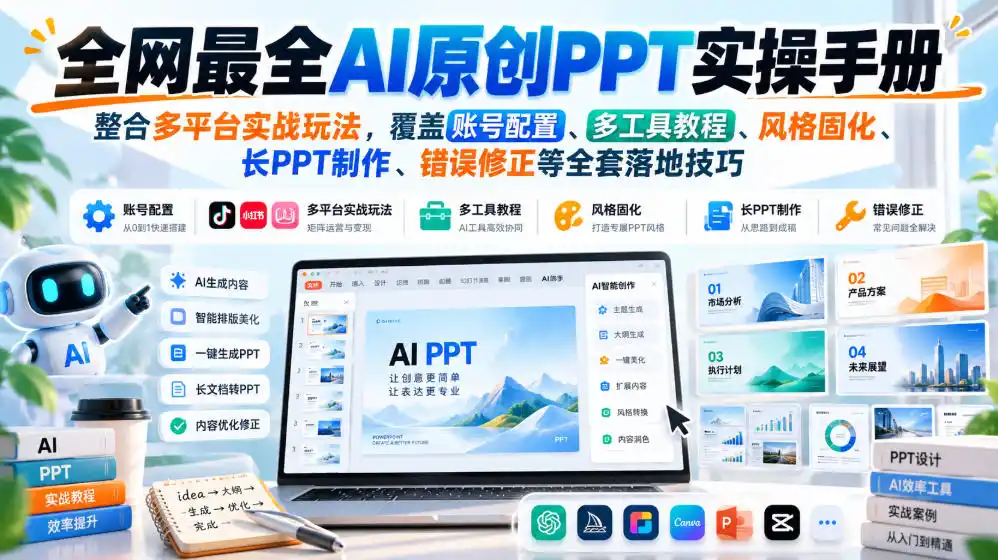 全网最全AI原创PPT实操手册，整合多平台实战玩法，覆盖账号配置、多工具教程、风格固化、长PPT制作、错误修正等全套落地技巧-亿起创业网-副业兼职月入过万-自媒体、引流推广、网赚项目、短视频、技术教程等创业项目资源