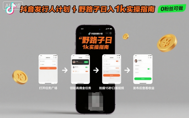 抖音发行人计划全新野路子玩法，随时随地，只要有手机，就能操作，日入1k+【揭秘】-亿佰盟网