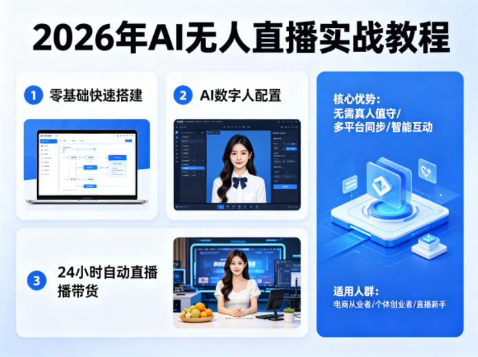 2026年AI无人直播实战教程，零基础也能快速搭建AI数字人无人直播间，实现24小时自动直播带货-亿起创业网-副业兼职月入过万-自媒体、引流推广、网赚项目、短视频、技术教程等创业项目资源