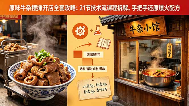 原味牛杂摆摊开店全套攻略：21节技术流课程拆解，手把手还原爆火配方-亿起创业网-副业兼职月入过万-自媒体、引流推广、网赚项目、短视频、技术教程等创业项目资源