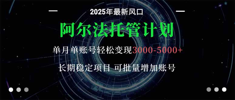 阿尔法托管计划 单账号月入3000-5000,长期稳定项目,新手小白轻松上手。-亿佰盟网