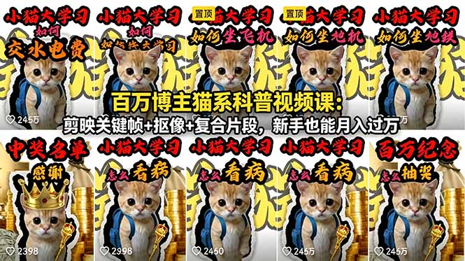 百万博主猫系科普视频课：剪映关键帧+抠像+复合片段，新手也能月入过万-亿起创业网-副业兼职月入过万-自媒体、引流推广、网赚项目、短视频、技术教程等创业项目资源