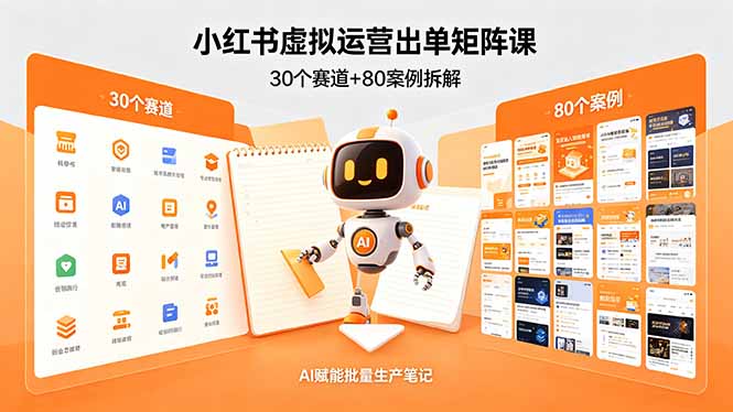 小红书虚拟运营出单矩阵课：30个赛道+80案例拆解，AI赋能批量生产笔记-亿起创业网-副业兼职月入过万-自媒体、引流推广、网赚项目、短视频、技术教程等创业项目资源